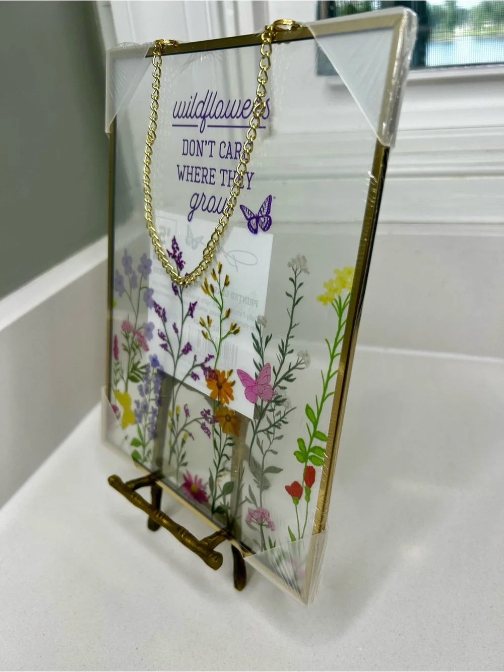 NEW sealed Dolly Parton Spring Wildflower Printed Glass Panel hanging Décor